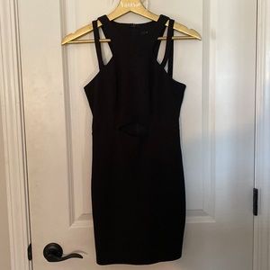 High Neck Black Mini Dress wit Cut out